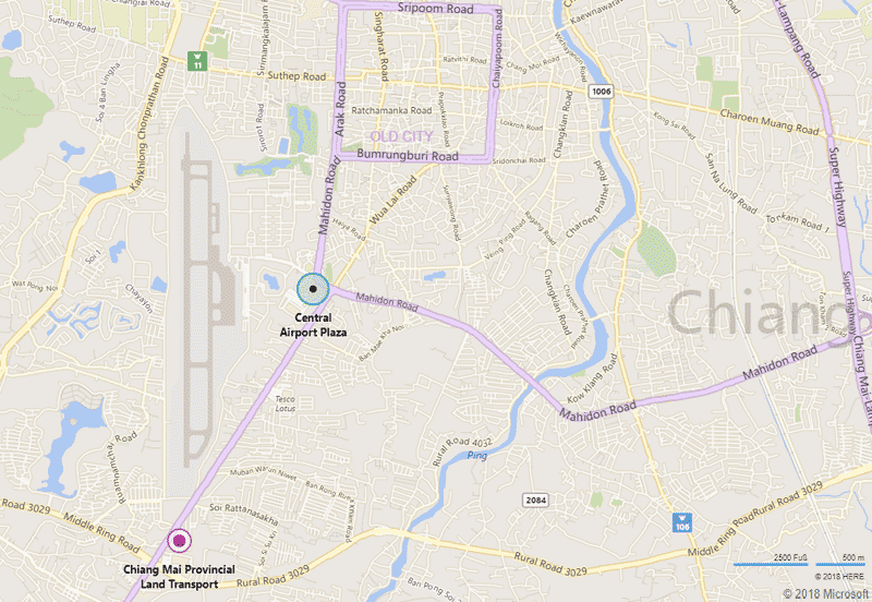 Kartenausschnitt mit Anzeige der Verkehrsbehörde. Hier bekommt man den Führerschein für Thailand.